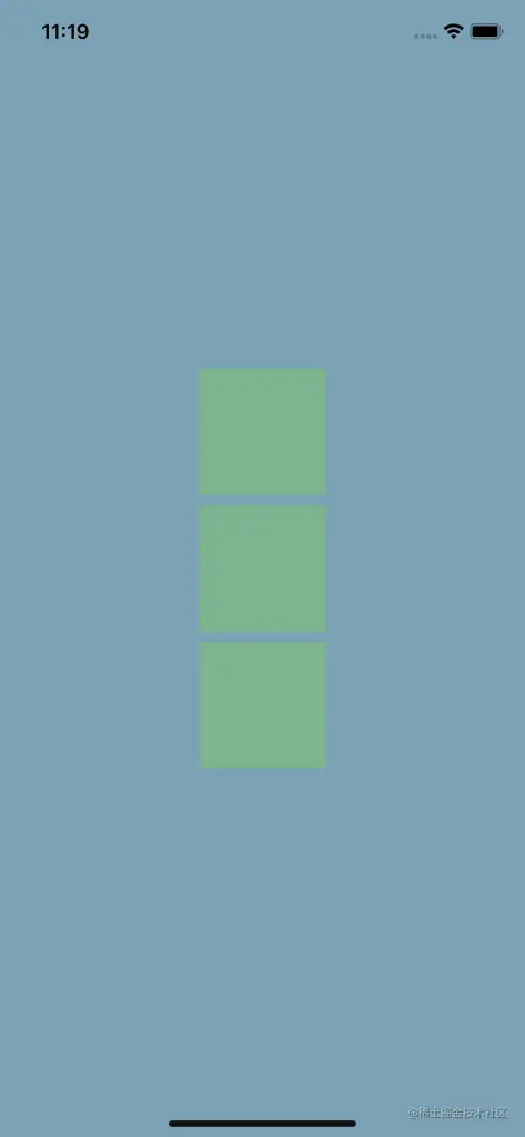 Align Items Property Creating Horizontal Group Of Three Squares On The Center Of Mobile Screen