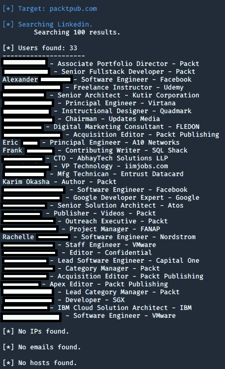 Figure 3.1 – Output from theHarvester 