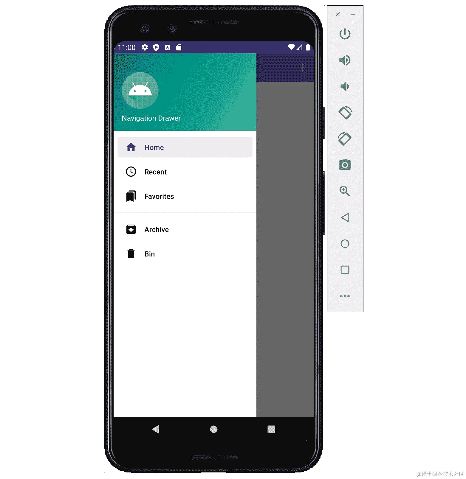 图 4.2：导航抽屉打开的应用程序