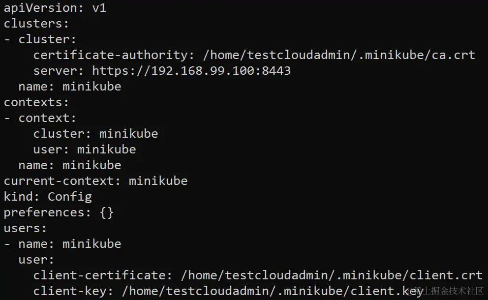 图 3.2：kubectl config view 命令的输出