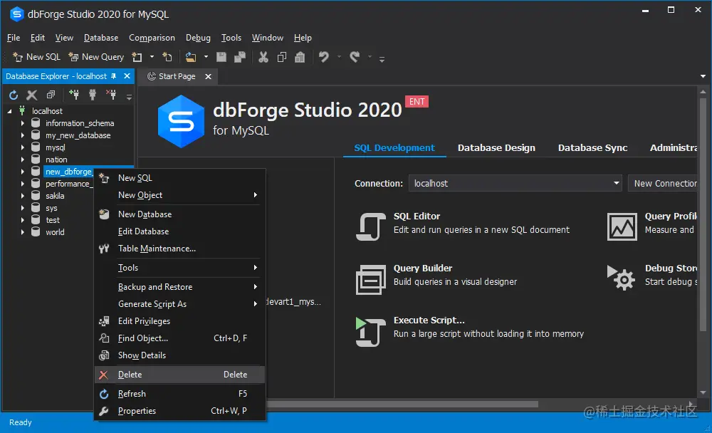 使用dbForge Studio for MySQL删除数据库
