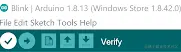 A screenshot of the top left of the Arduino IDE showing the verify checkmark right below the top menu items all the way on the left.