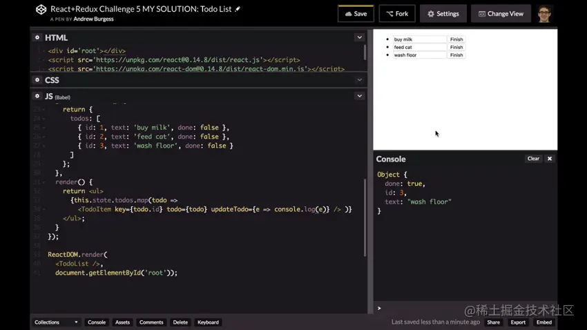 控制台显示待办事项已完成但未反映在UI中