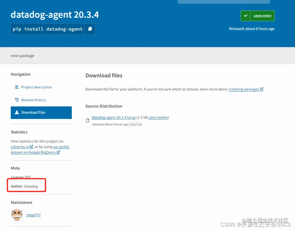 (攻击者上传 datadog 相似名称包的截图)_