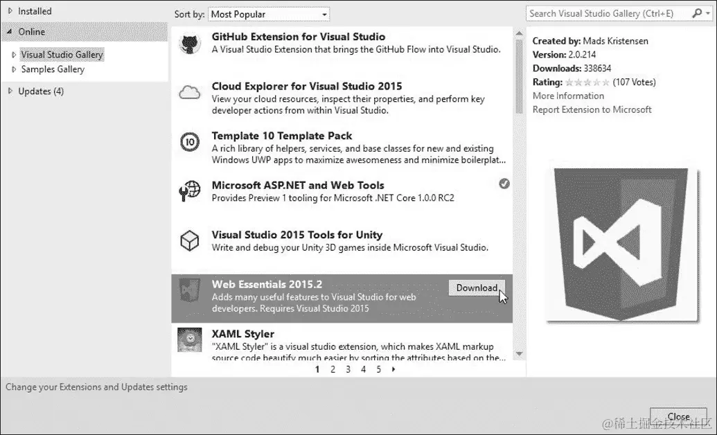 安装 PTVS 和 Web Essentials