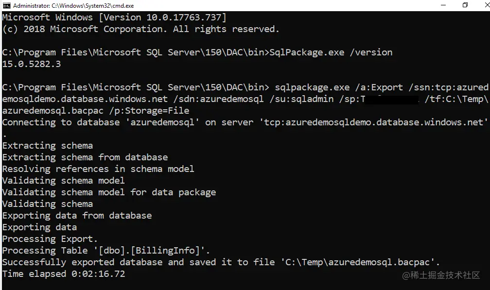 Export Azure SQL Database