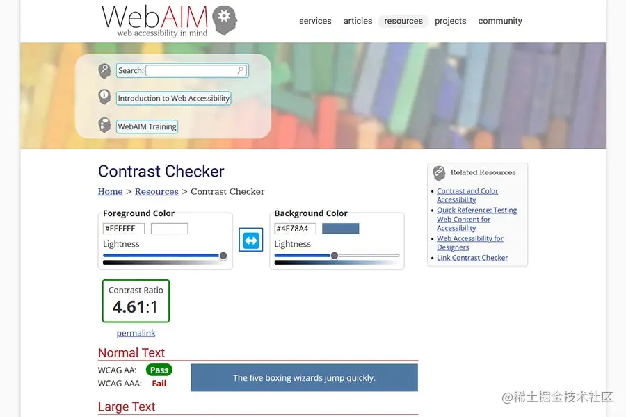 Using the WebAim Contrast Checker