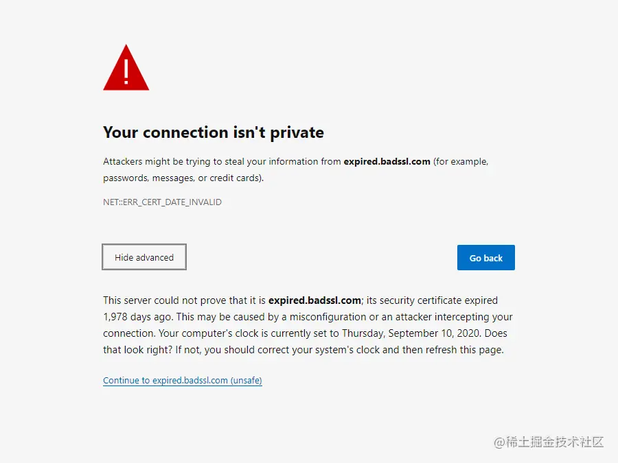 Edge 下的 NET::ERR_CERT_DATE_INVALID 错误