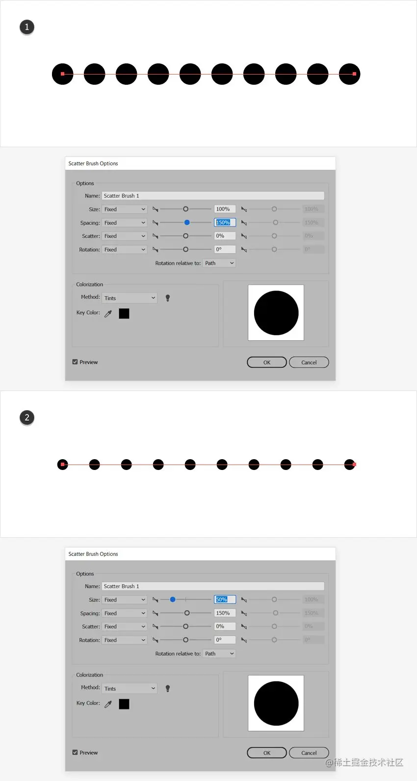 dot brush spacing size