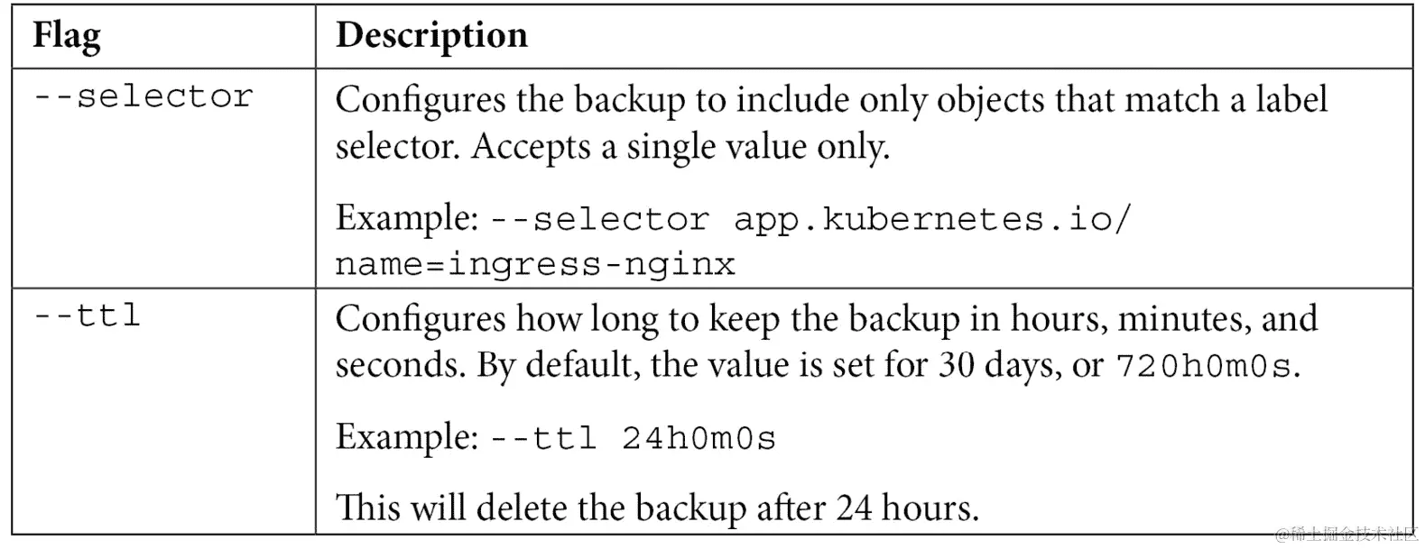 表 13.5 – Velero 备份标志