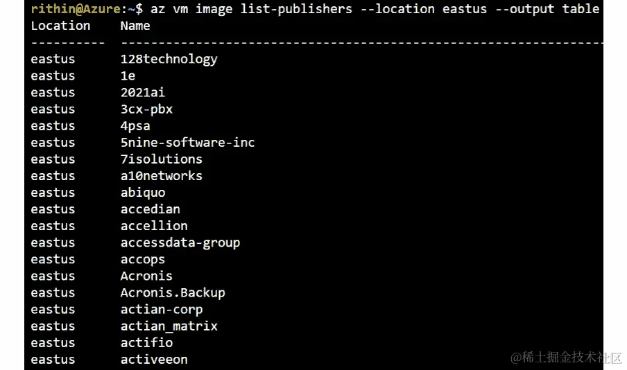 Bash 中各种图像发布商及其位置的列表