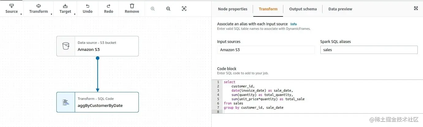 AWS Glue Studio - transform node