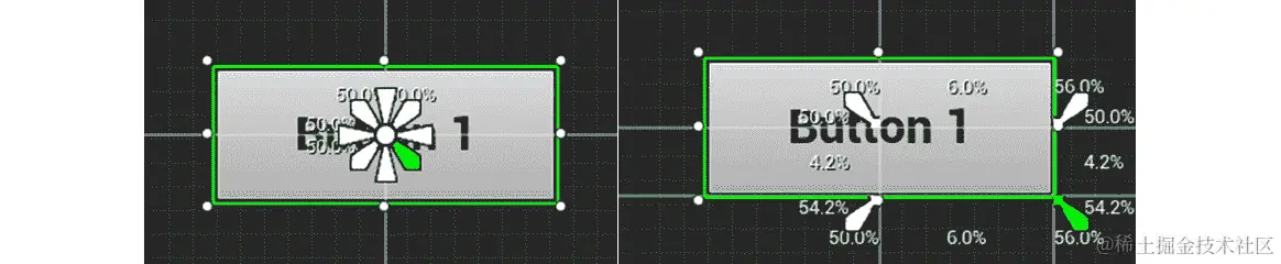 图 8.15：拖动锚点奖章的右下角花瓣更新按钮元素的锚点