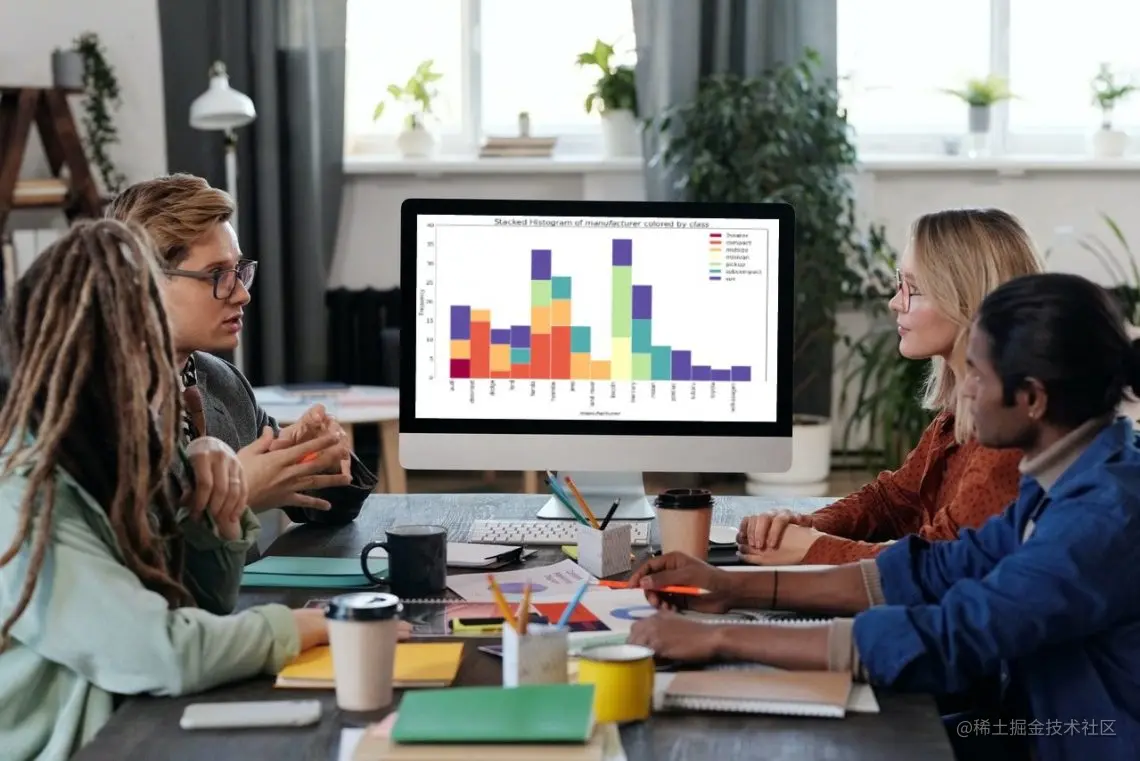Python best data visualization library Matplotlib graph shown on a screen with a collection of people discussing the results
