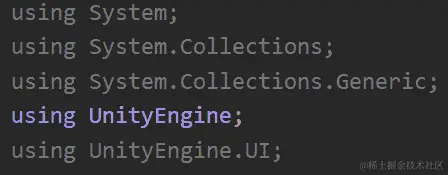 图 17.4 – 我们脚本中的所有 using 语句。我们现在不会使用它们，但让我们暂时保留它们现在不使用它们，但让我们暂时保留它们
