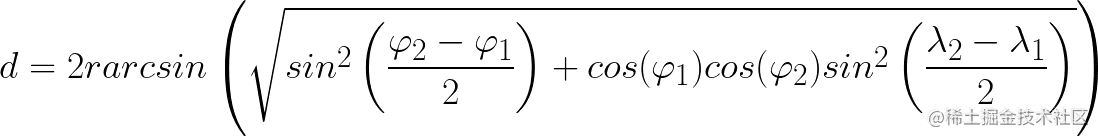 Haversine distance between two points