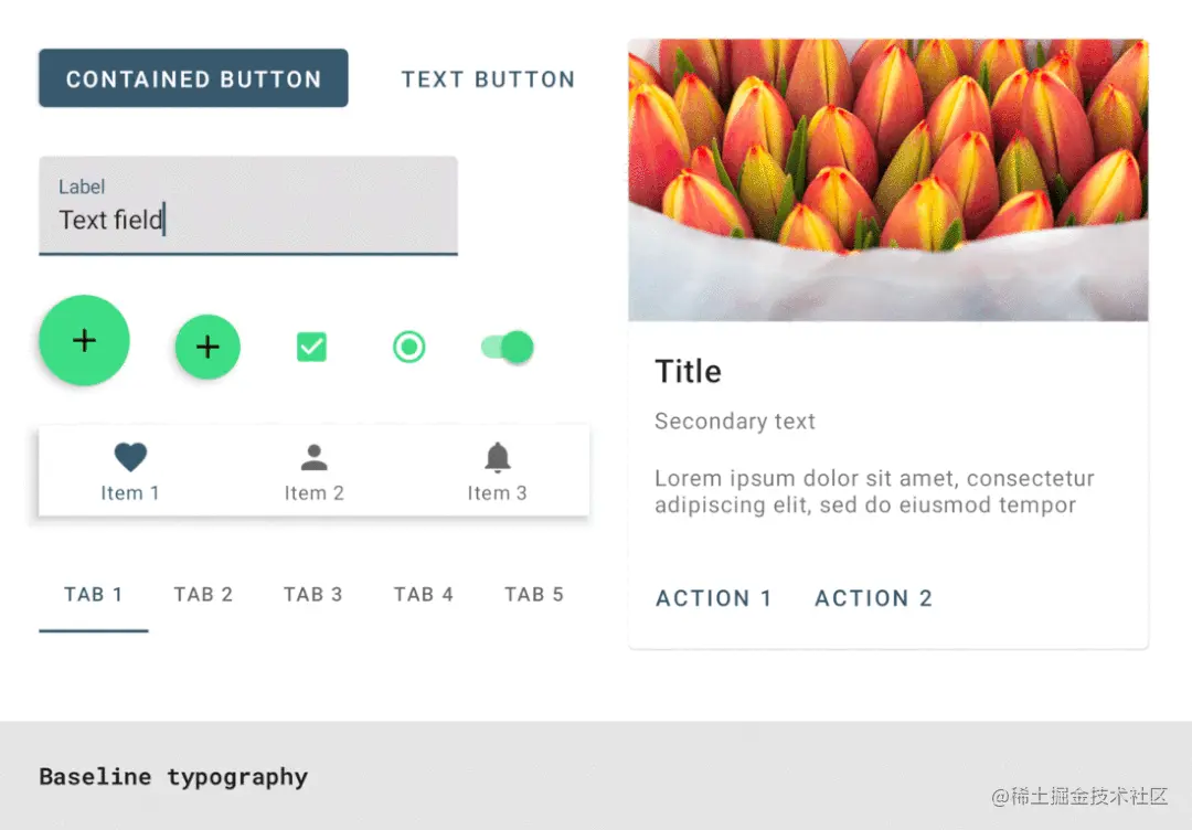 △ Material 组件响应主题级的字体样式覆写