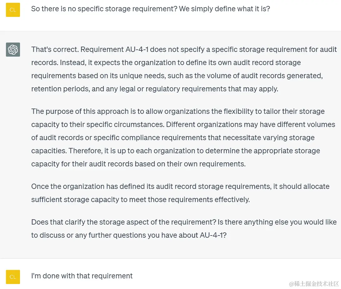 图 4.2 – ChatGPT 对标准要求对话的响应示例