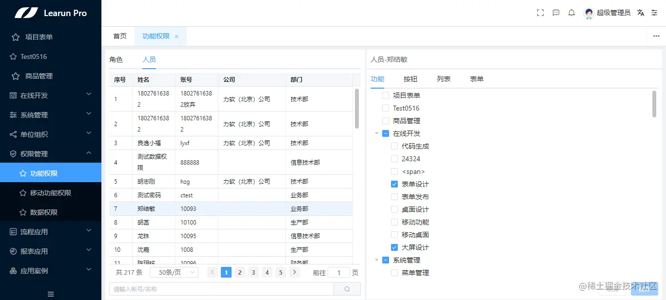 LR.Net低代码开发平台 快速设计权限管理模块