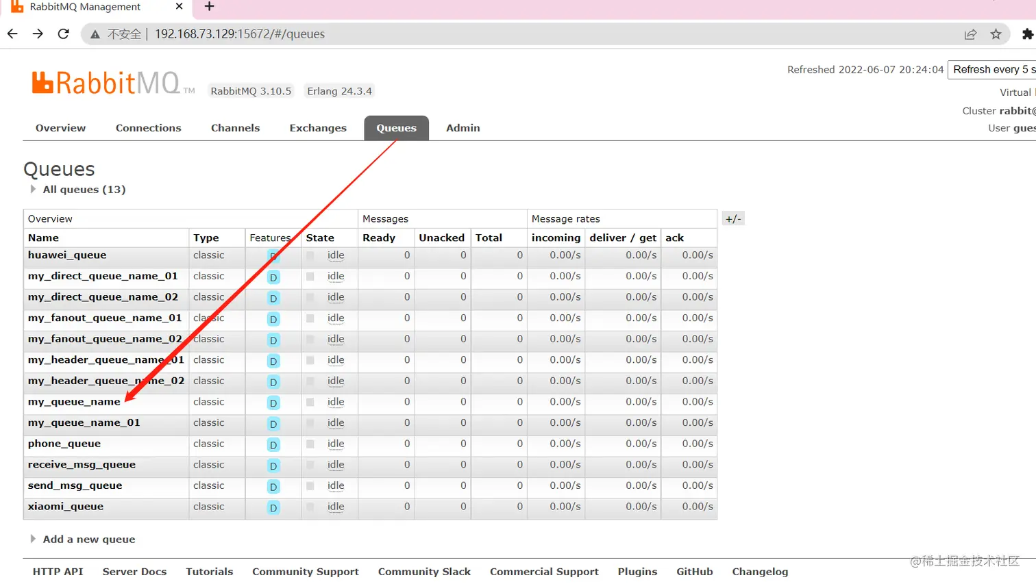 RabbitMQ主页中队列