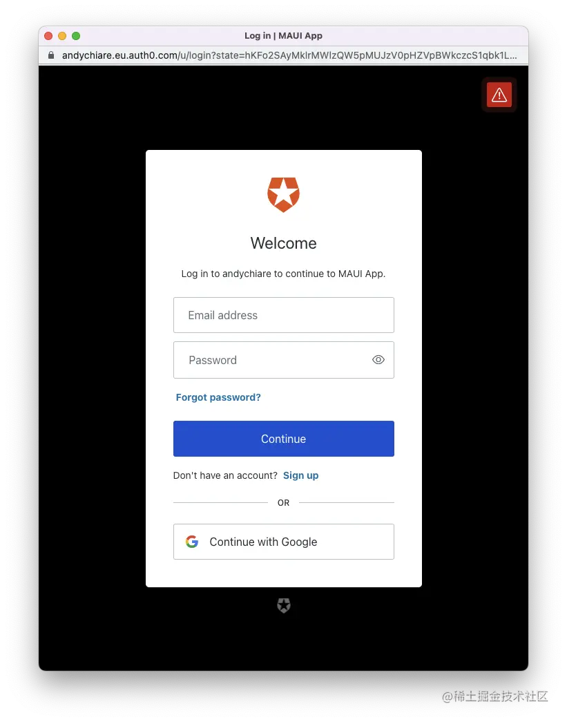 The Auth0 Universal Login page