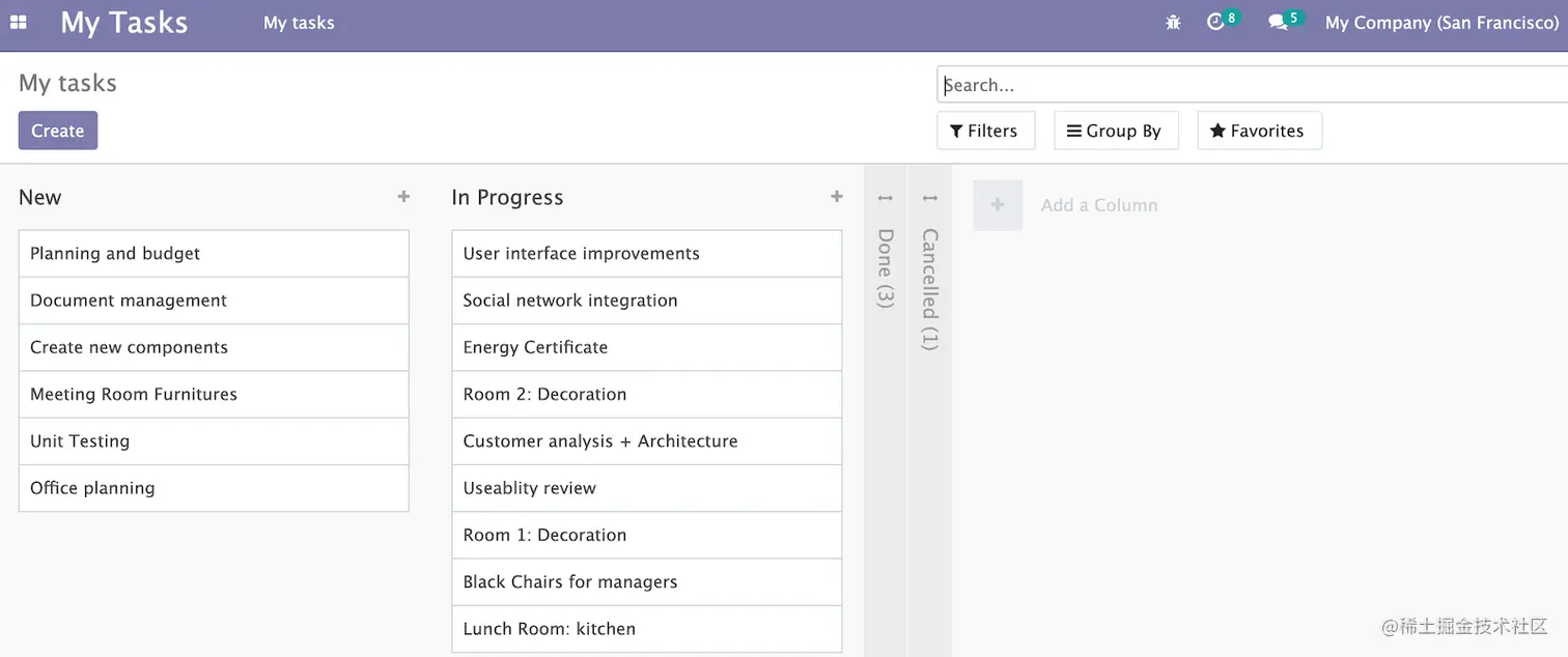 根据状态在列中显示看板卡片