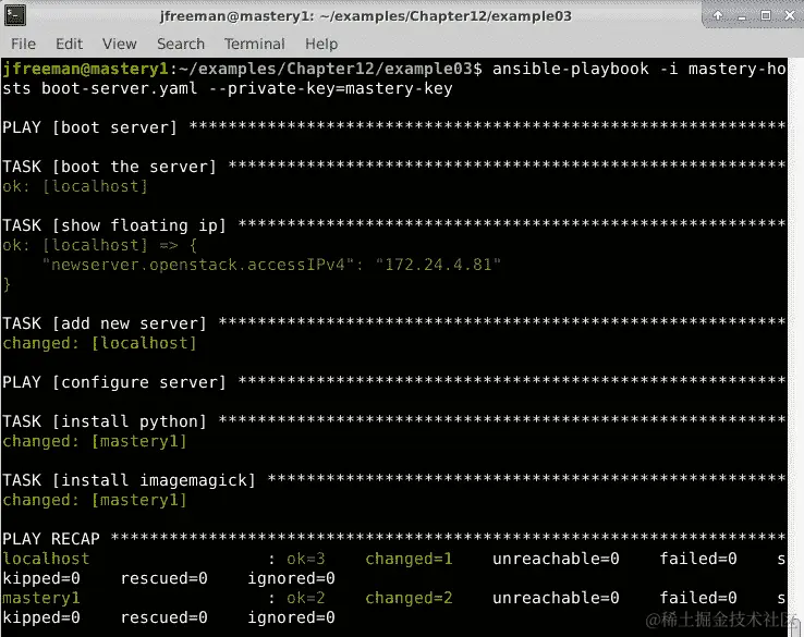 图 12.3 - 在我们的 OpenStack 虚拟机上执行实例化后配置使用 Ansible 的机器
