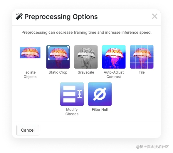 We have several available options we can use during preprocessing, including grayscale, tile, and auto-adjust contrast