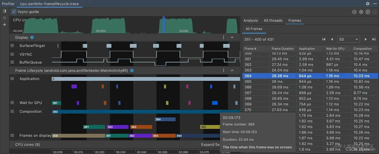 Detailed frame lifecycle information in the CPU Profiler