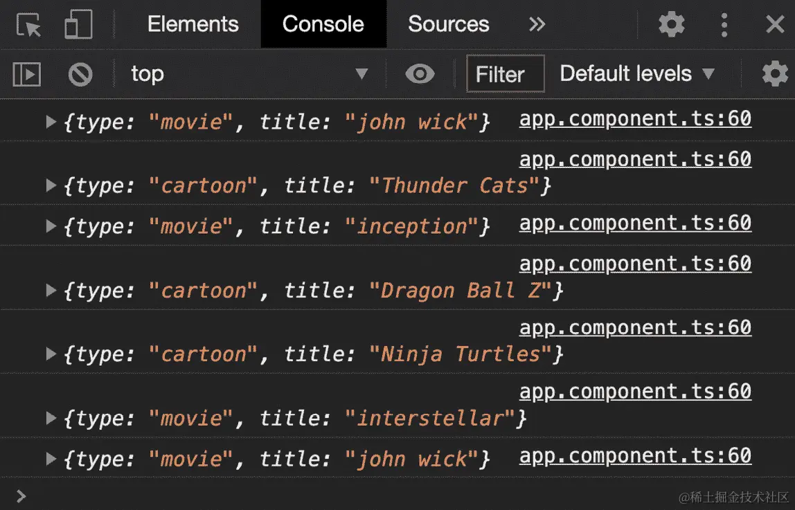 图 5.7 - 合并流中订阅块中每个输出的控制台日志