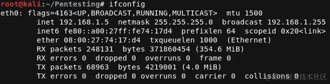 图 2.8 - 运行 ifconfig 的输出