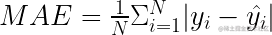 MAE = \frac{1}{N} \Sigma^N_{i=1} |y_i-\hat{y_i}| 