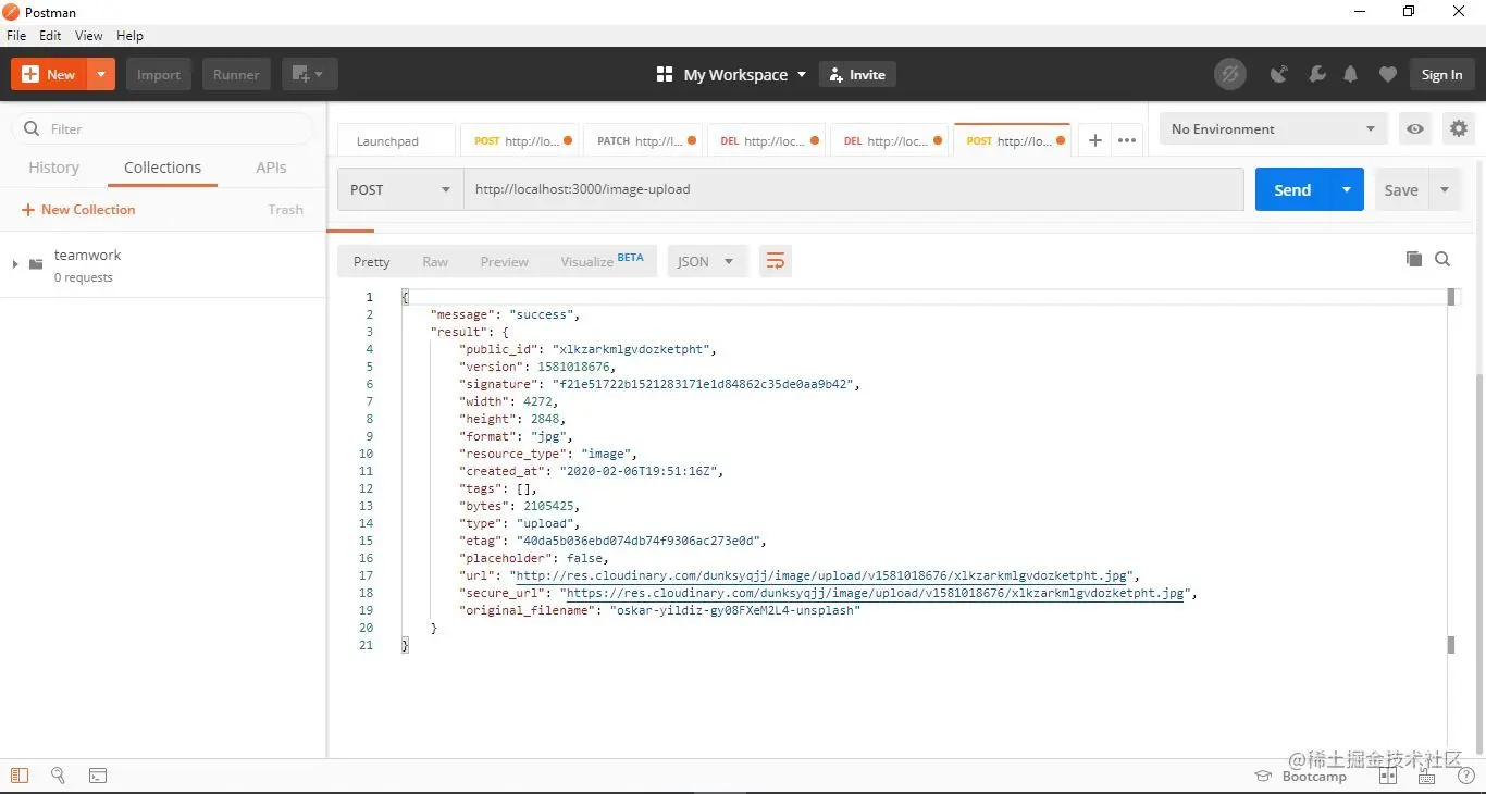 显示上传结果的邮递员