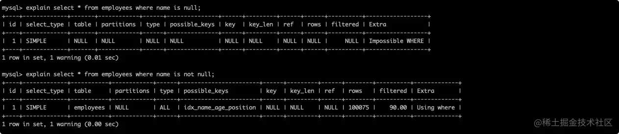 isnull and isnotnull Index not available 