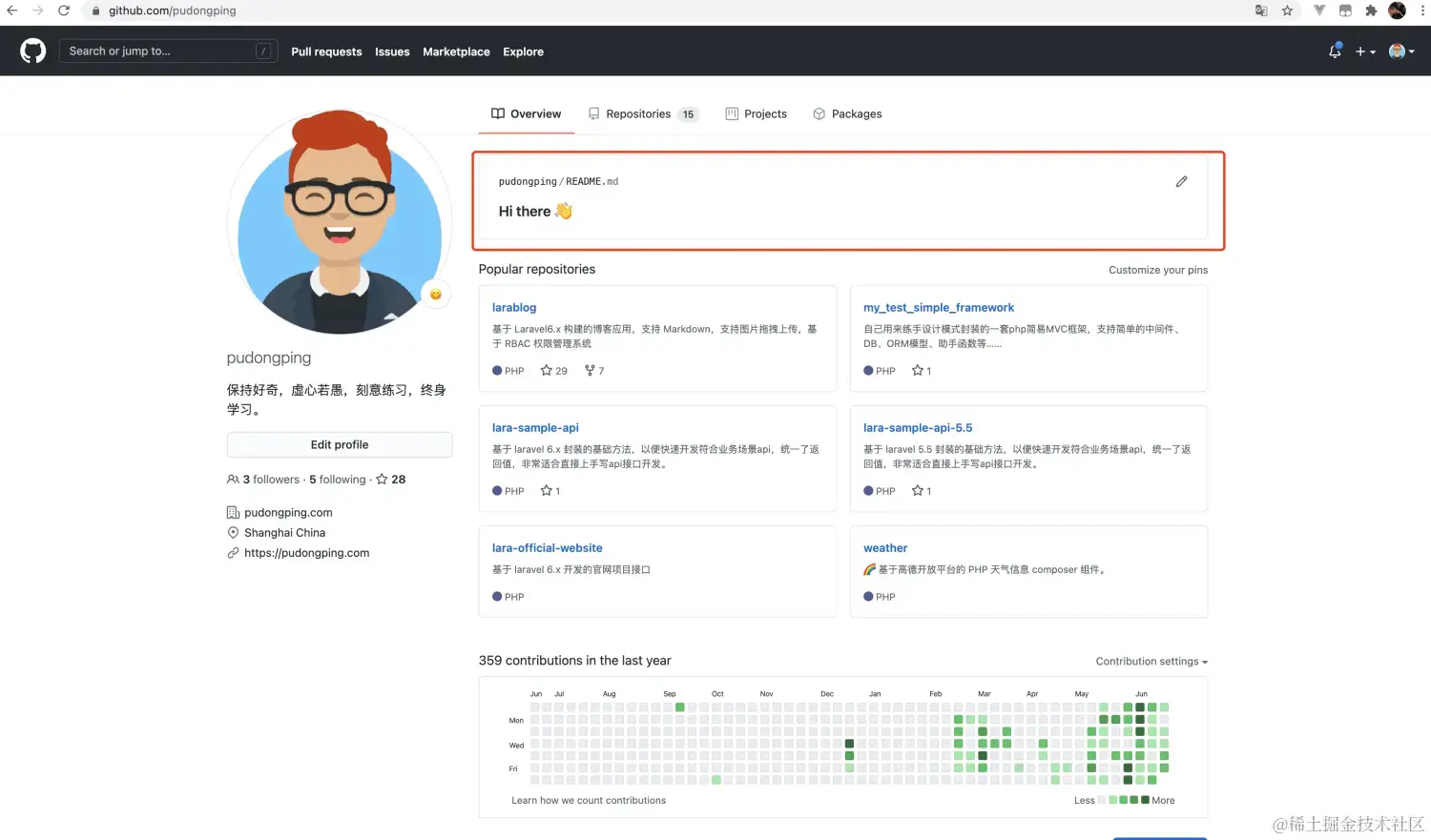 查看自己的 GitHub profile