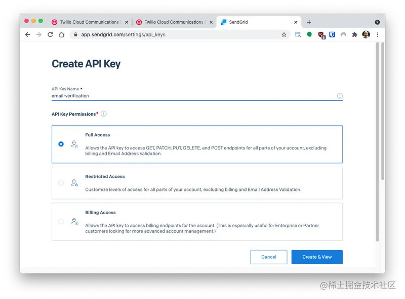 SendGrid - Create API Key