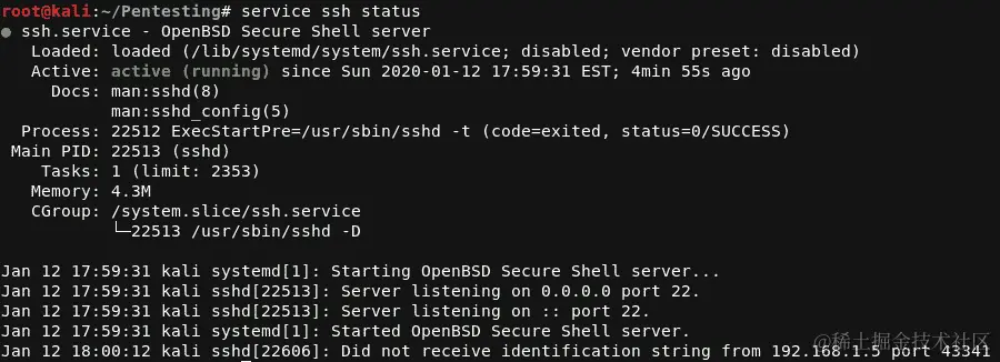 图 2.6 - 启动 SSH 的输出