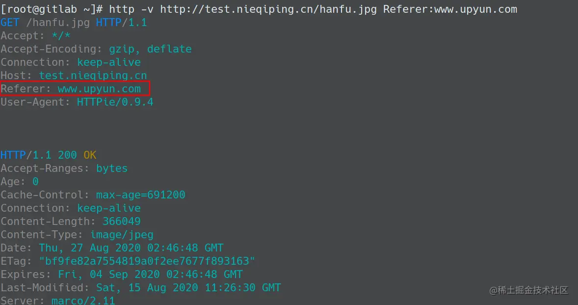 Referer:www.upyun.com 访问截图