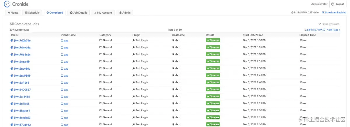 历史任务执行列表