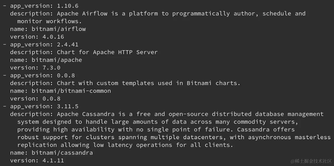 图 3.4 - helm search repo --output yaml 的输出