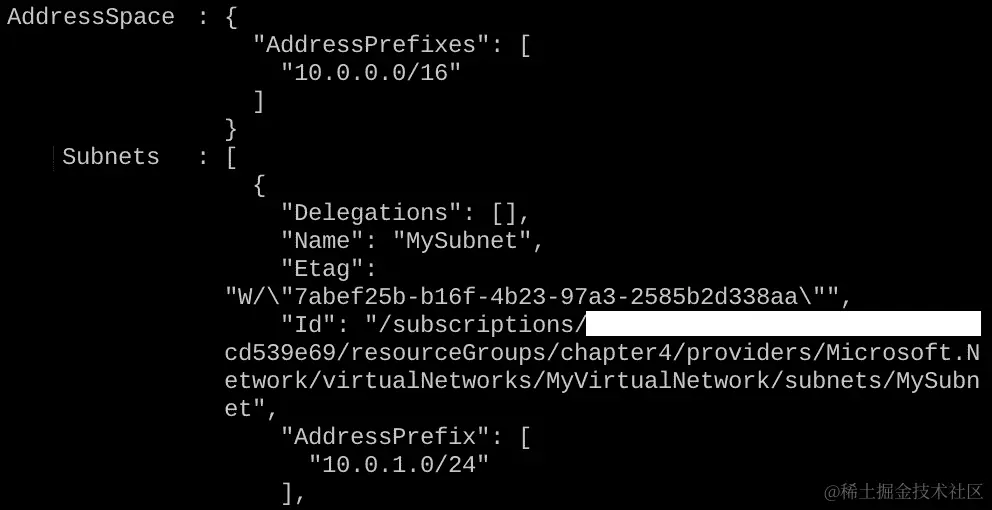 通过附加新创建的子网，您可以查看地址空间和子网