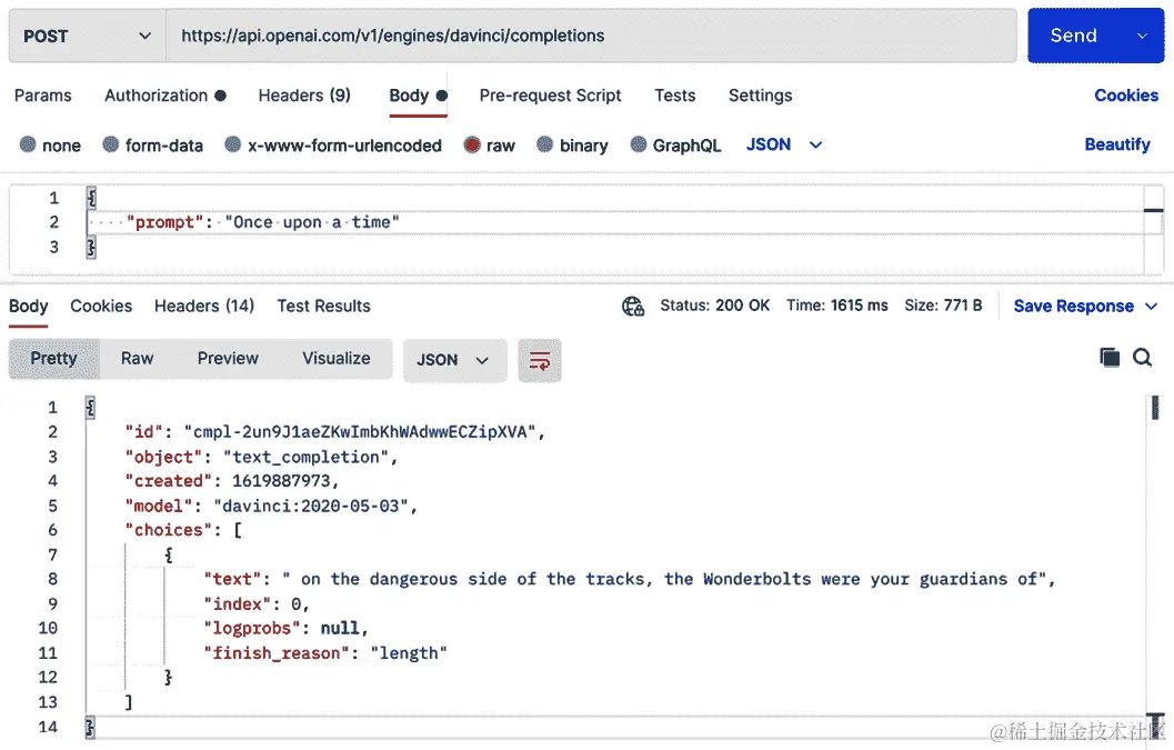 图 4.18 - Completions 终端的 Postman 响应