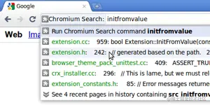 A screenshot showing suggestions related to the keyword 'Chromium Search'