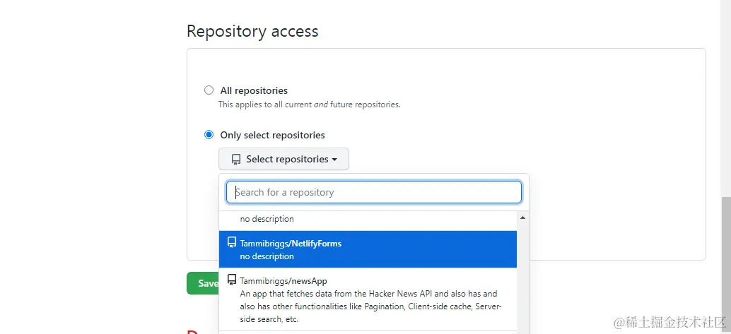 Configuration page for Netlify on GitHub