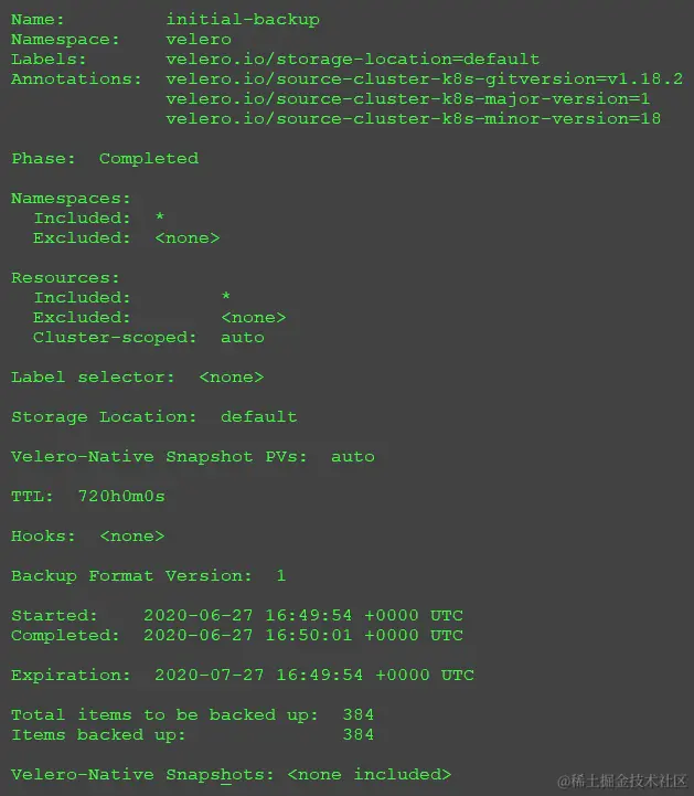 图 13.5 - Velero 描述输出