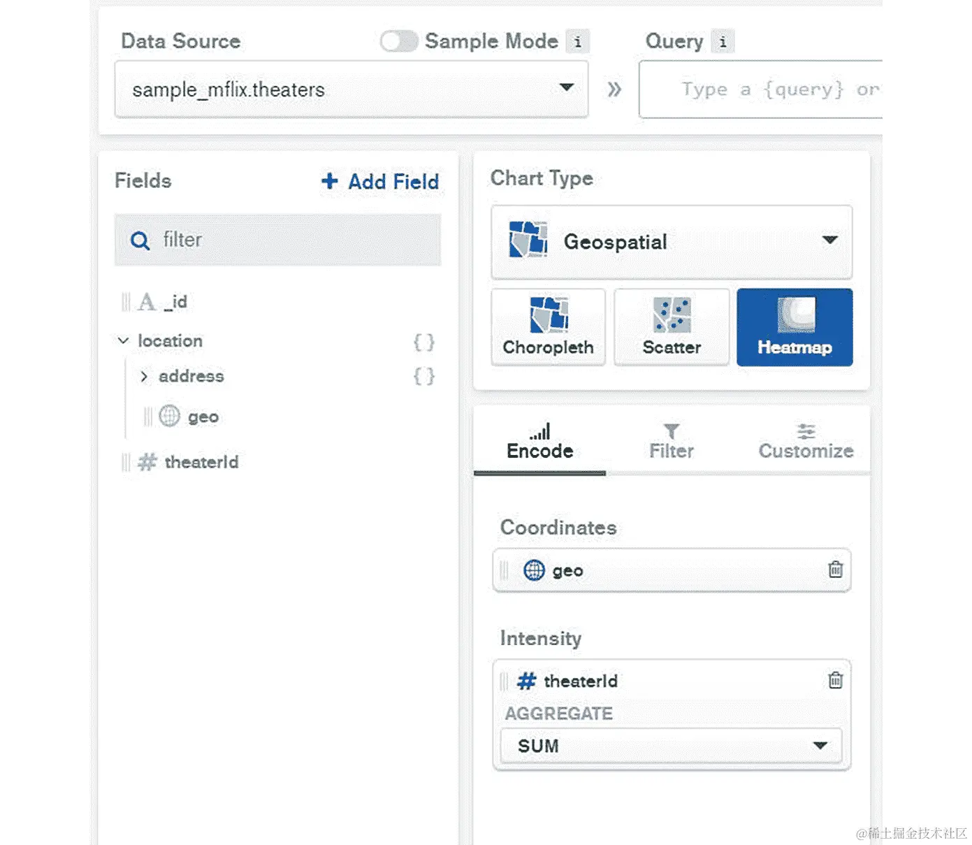 图 12.31：将 theatreId 字段拖放到强度通道中