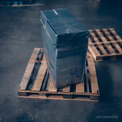 An image of the synthetically rendered scene augmented using generative AI.  The augmented image looks photorealistic, and the uniform gray box is replaced with a plastic wrapped box.
