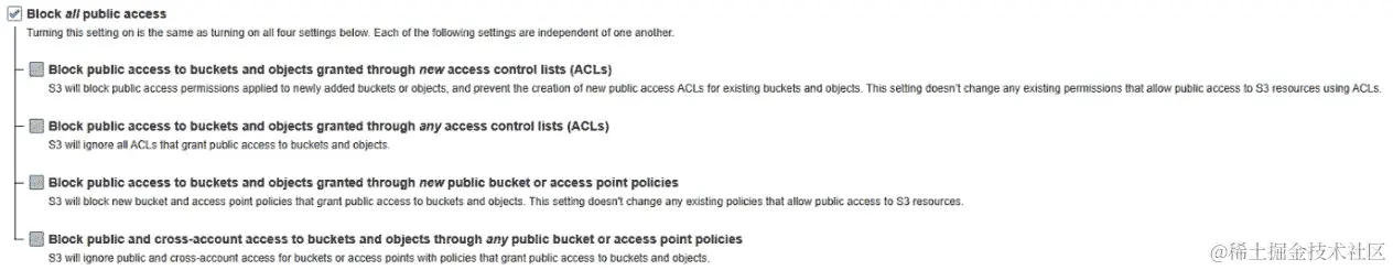 图 10.5 - 通过 AWS 控制台阻止公共访问