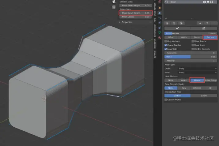 对不同半径的斜角使用斜角权重 - 瑞云渲染