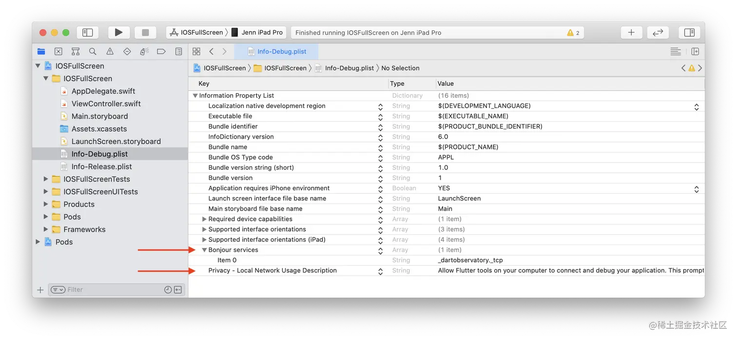 Info-Debug.plist with additional keys